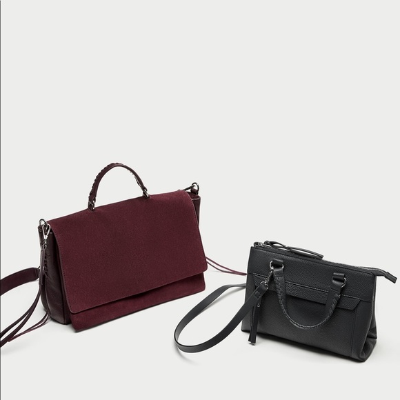 NWT Zara Eggplant Purple Braided Leather City Bag - Picture 7 of 8